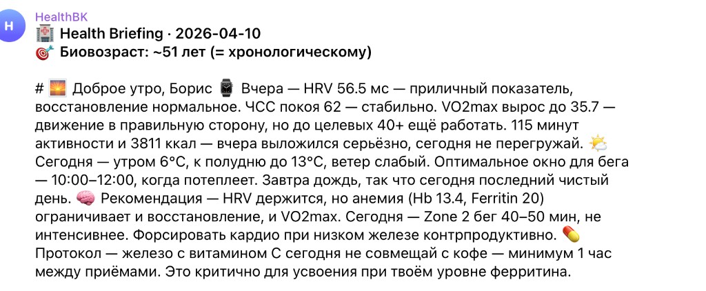 Скриншот morning brief в Telegram